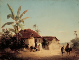Landschap met Hutten en Palmbomen